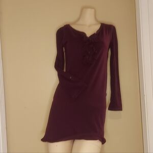 Ralph Lauren Ruffled Burgundy Long Sleeve Top